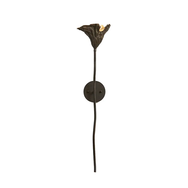 Elegant Withered Lotus Leaf Wall Lamp - Blackened Iron & Brass Artistic Lighting Fixture