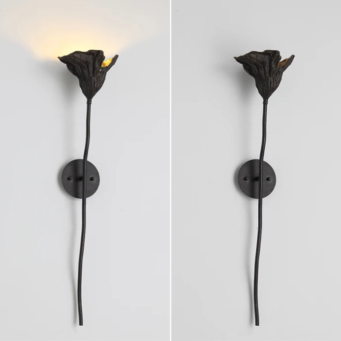 Elegant Withered Lotus Leaf Wall Lamp - Blackened Iron & Brass Artistic Lighting Fixture