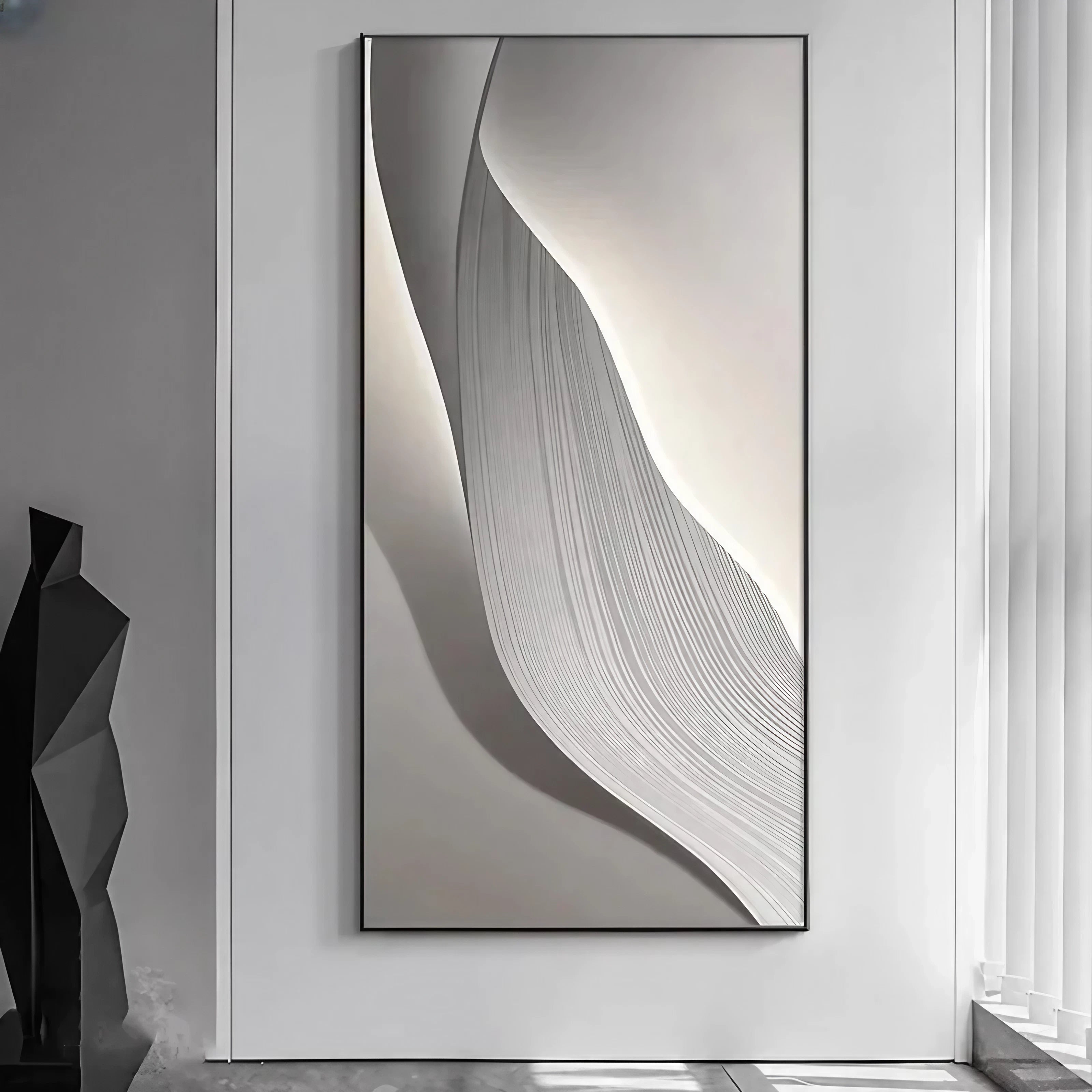 Modern Minimalist Wall Light Art – Abstract Curves with Ambient Lighting. Available in 3 configurations and 3 sizes