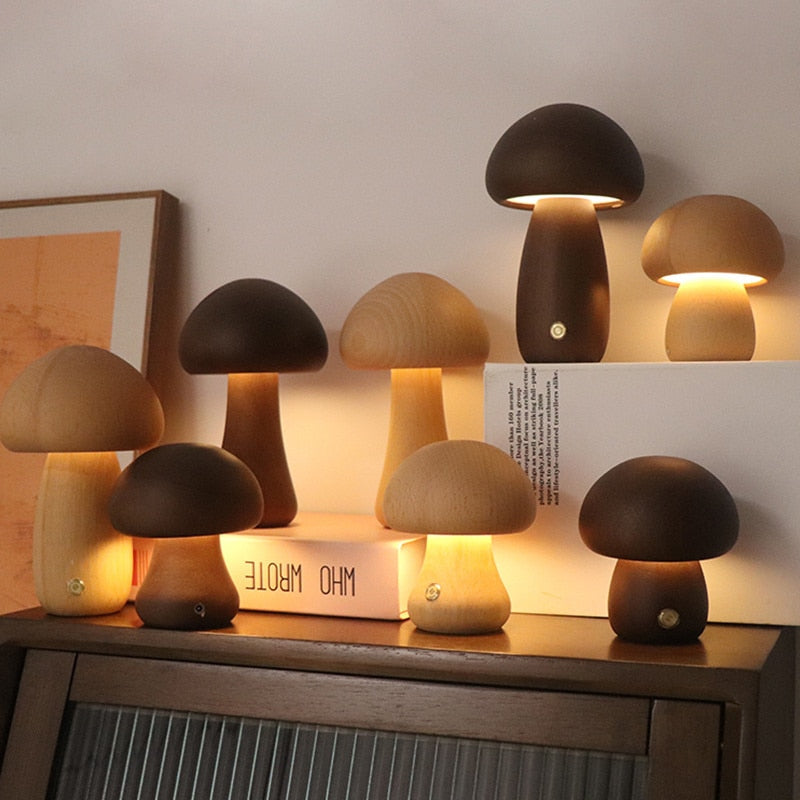 Wooden Cute Mushroom Led Lamp with Touch Switch